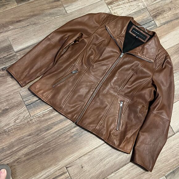 Marc New York Andrew Marc Women's Fabian Leather Jacket Brown XXL EUC - Picture 1 of 12